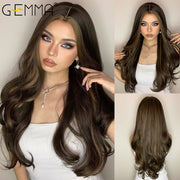 GEMMA Long Wavy Ombre Brown Purple Synthetic Wigs