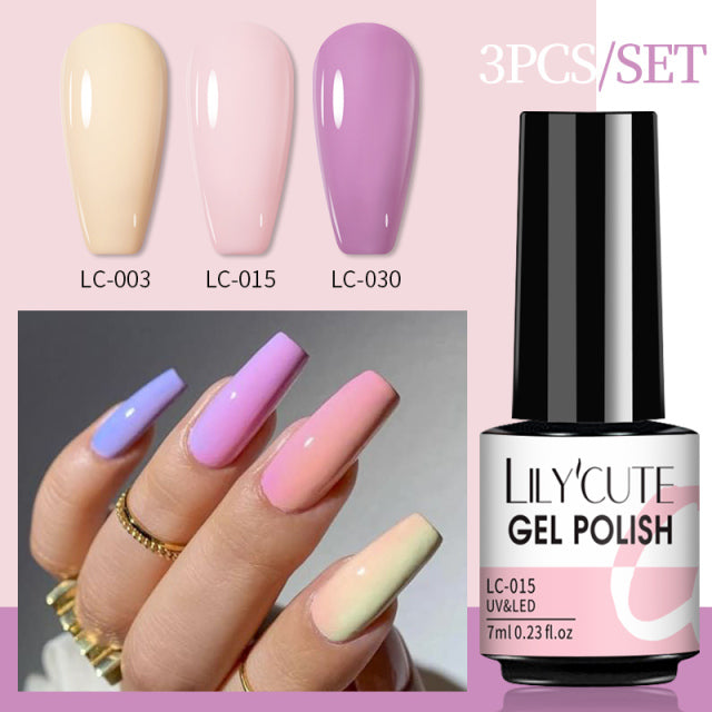 LILYCUTE 3 PCS Gel Polish Set Winter Color Glitter Sequins Matte Effect Gel Long Lasting Base Top Coat Nail Art Design Hybrid