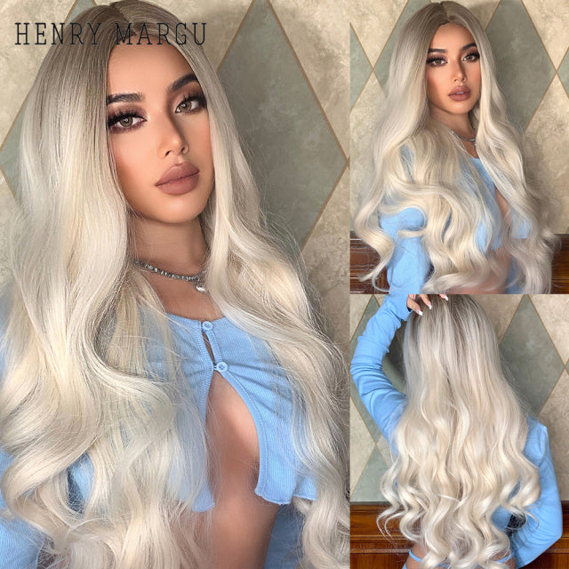 HENRY MARGU Long Natural Wavy Platinum Blonde Wigs