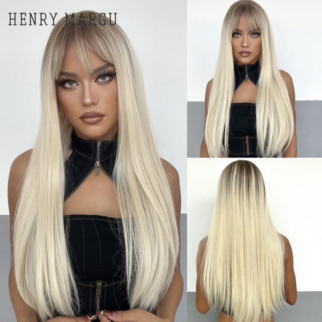 HENRY MARGU Long Natural Wavy Platinum Blonde Wigs