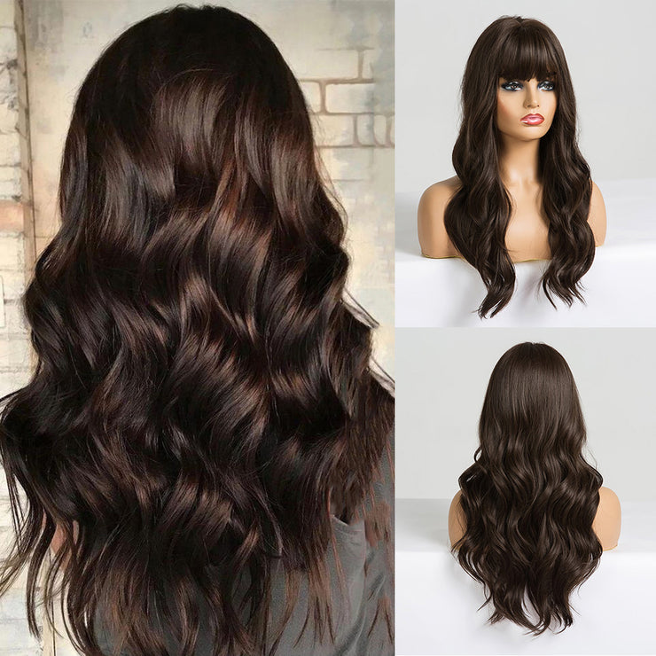 EASIHAIR Long Dark Brown Women&#39;s Wigs with Bangs Water