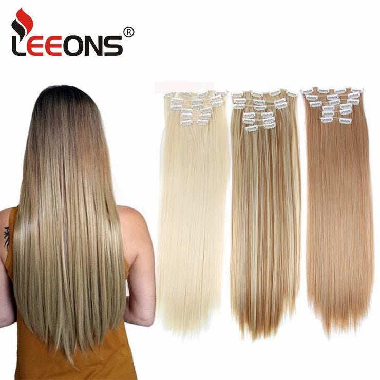 Leeons Synthetic Hair 16 clips Long Straight Synthetic Hair