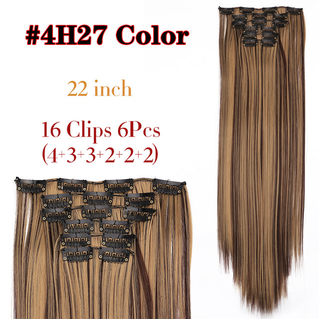 Leeons Synthetic Hair 16 clips Long Straight Synthetic Hair