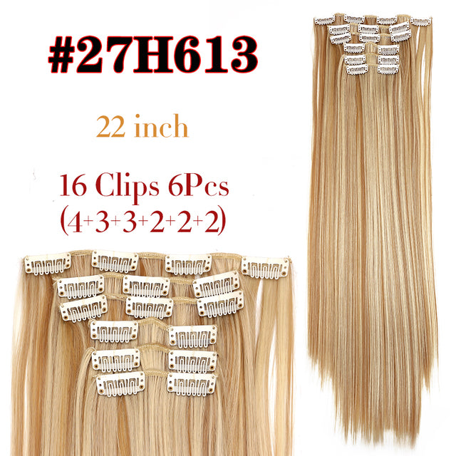 Leeons Synthetic Hair 16 clips Long Straight Synthetic Hair