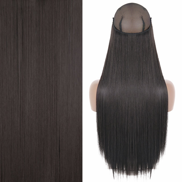 Synthetic No Clip Invisible Wire Hair Extensions Straight Natural Black