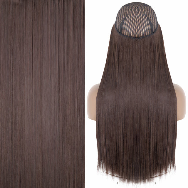 Synthetic No Clip Invisible Wire Hair Extensions Straight Natural Black