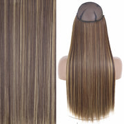 Synthetic No Clip Invisible Wire Hair Extensions Straight Natural Black