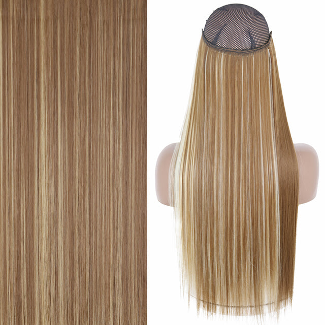 Synthetic No Clip Invisible Wire Hair Extensions Straight Natural Black