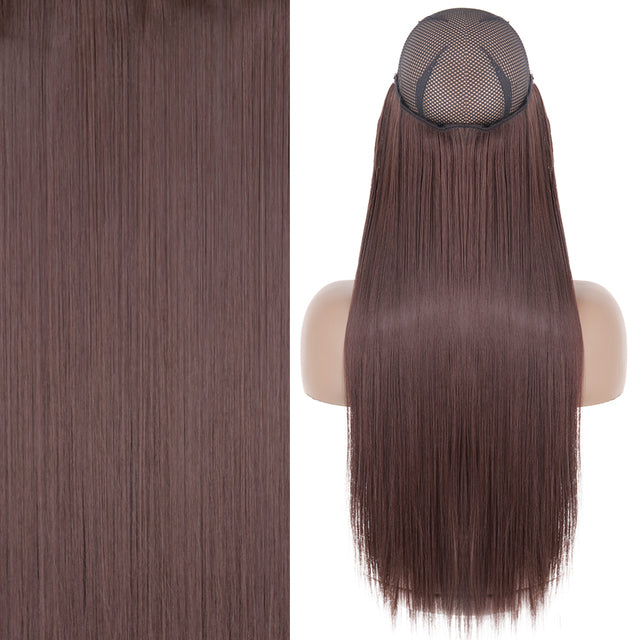 Synthetic No Clip Invisible Wire Hair Extensions Straight Natural Black