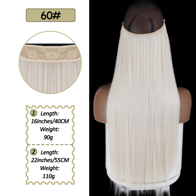 Synthetic No Clip Halo Hidden Hair Extension Ombre