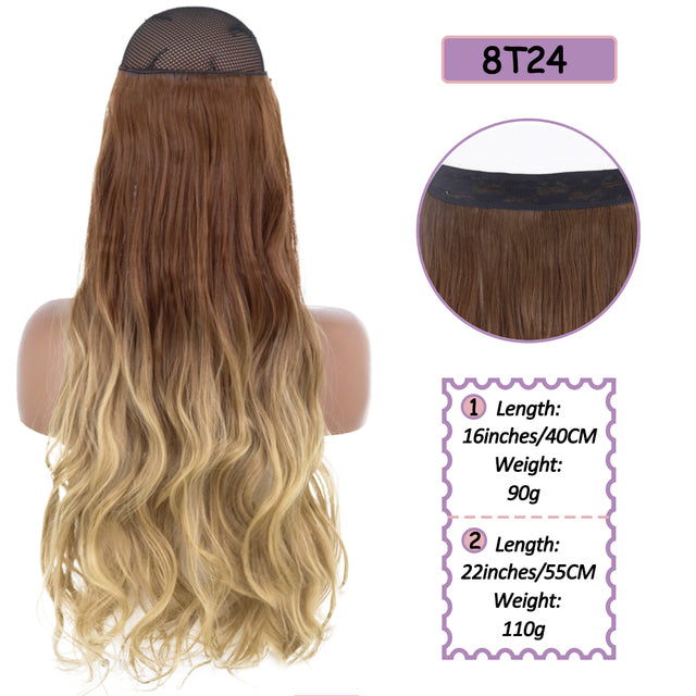 Synthetic No Clip Halo Hidden Hair Extension Ombre