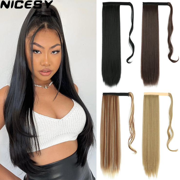 Synthetic Long Straight Ponytail Wrap Around Clip