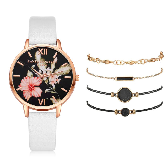 Watch Set Women 5pcs Woman Quartz Wristwatch