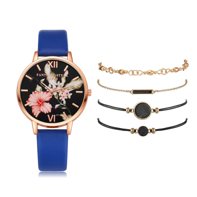 Watch Set Women 5pcs Woman Quartz Wristwatch