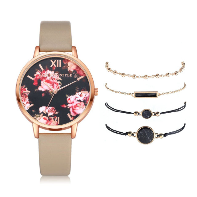 Watch Set Women 5pcs Woman Quartz Wristwatch