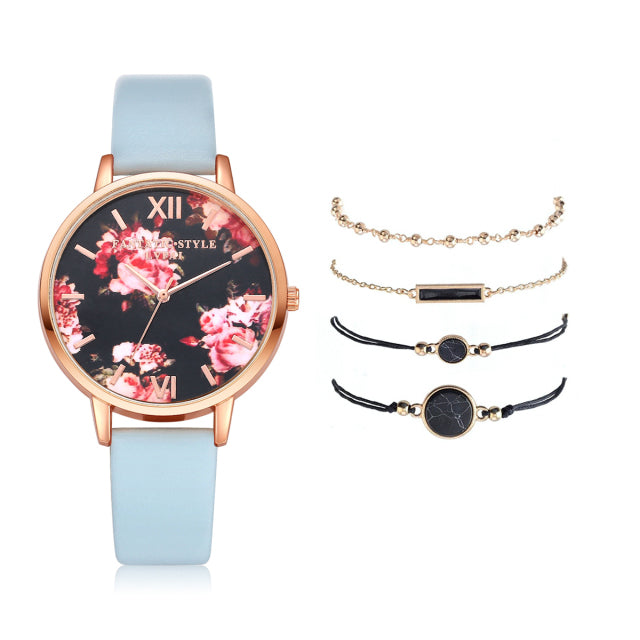 Watch Set Women 5pcs Woman Quartz Wristwatch