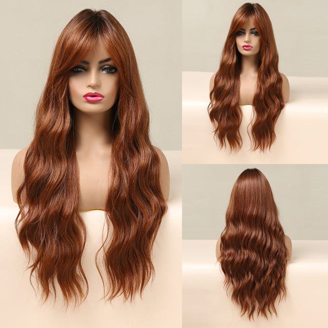 EASIHAIR Long Dark Brown Women&#39;s Wigs with Bangs Water