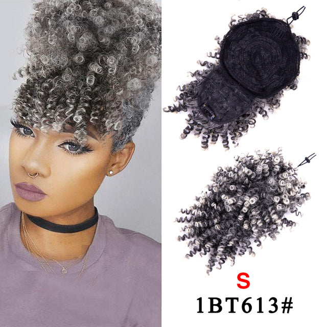 Leeons Synthetic New Curly Bangs Afro Drawstring Ponytail 11Color Kinky Curly Hair Bangs Hair Extension Clip On Front Hairpieces