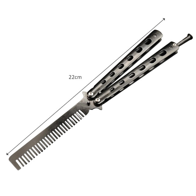 Foldable Comb Stainless Steel Practice Training Butterfly Knife Comb