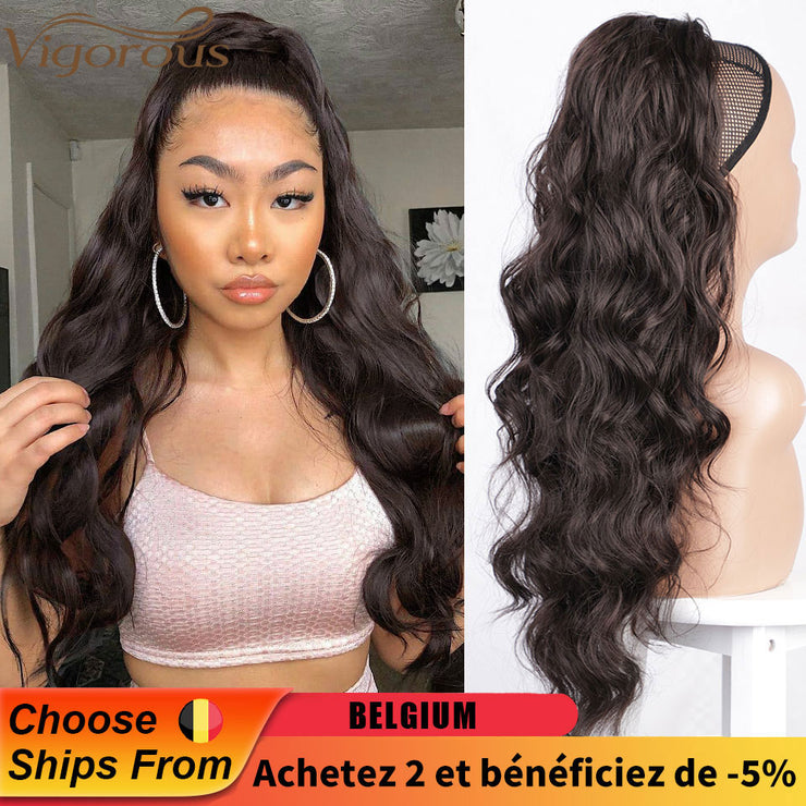 Vigorous Synthetic Long Body Wavy Drawstring Ponytail