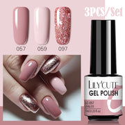 LILYCUTE 3 PCS Gel Polish Set Winter Color Glitter Sequins Matte Effect Gel Long Lasting Base Top Coat Nail Art Design Hybrid