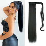 Synthetic Long Straight Ponytail Wrap Around Clip