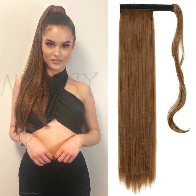 Synthetic Long Straight Ponytail Wrap Around Clip