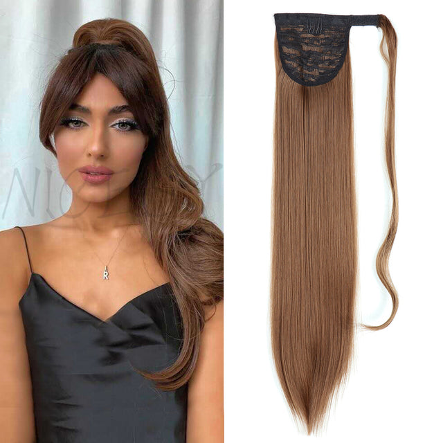 Synthetic Long Straight Ponytail Wrap Around Clip