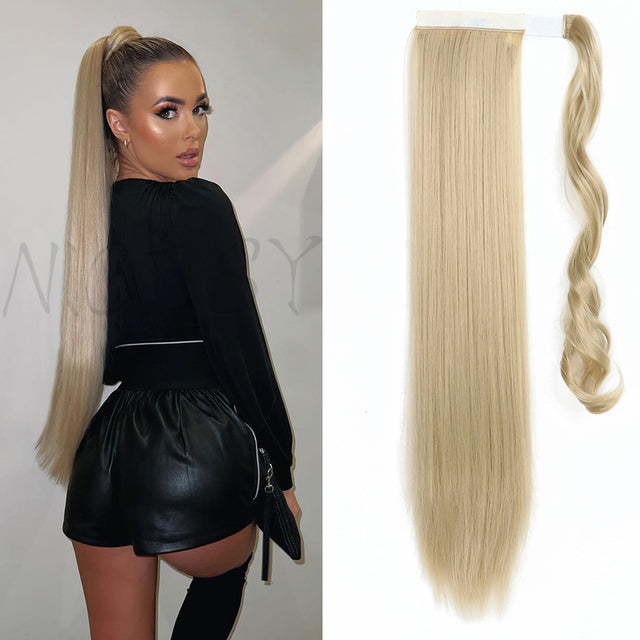 Synthetic Long Straight Ponytail Wrap Around Clip