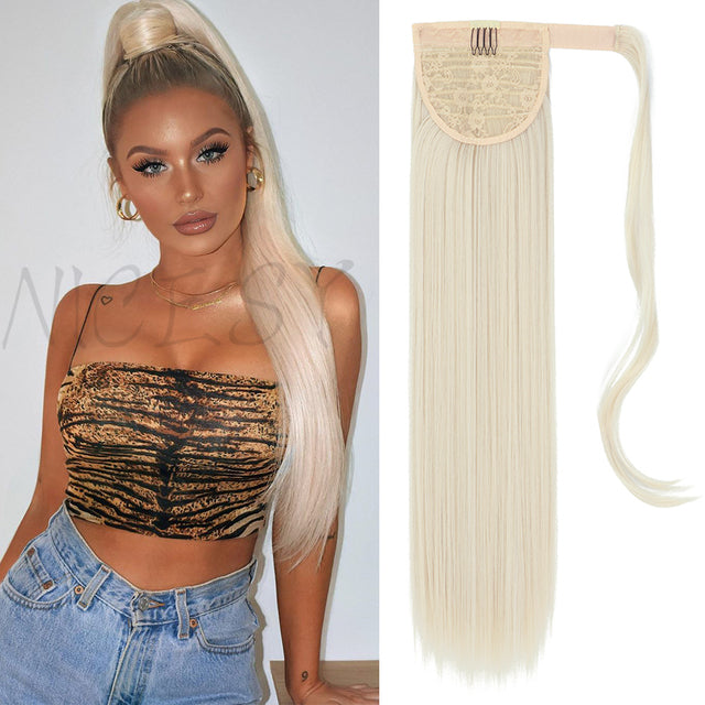 Synthetic Long Straight Ponytail Wrap Around Clip