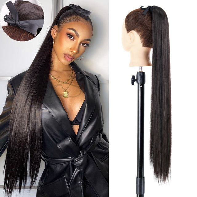 Synthetic Long Straight Ponytail Wrap Around Clip