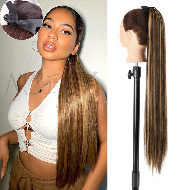 Synthetic Long Straight Ponytail Wrap Around Clip