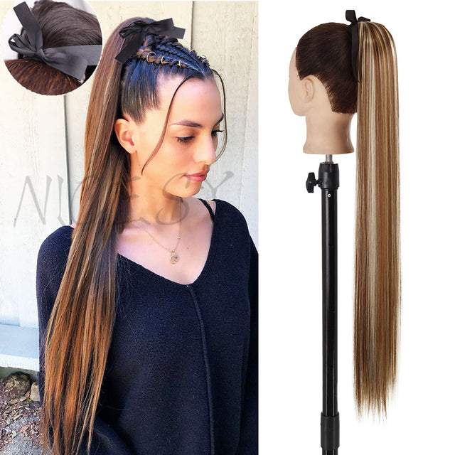 Synthetic Long Straight Ponytail Wrap Around Clip