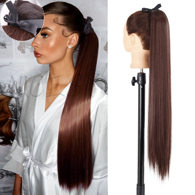 Synthetic Long Straight Ponytail Wrap Around Clip