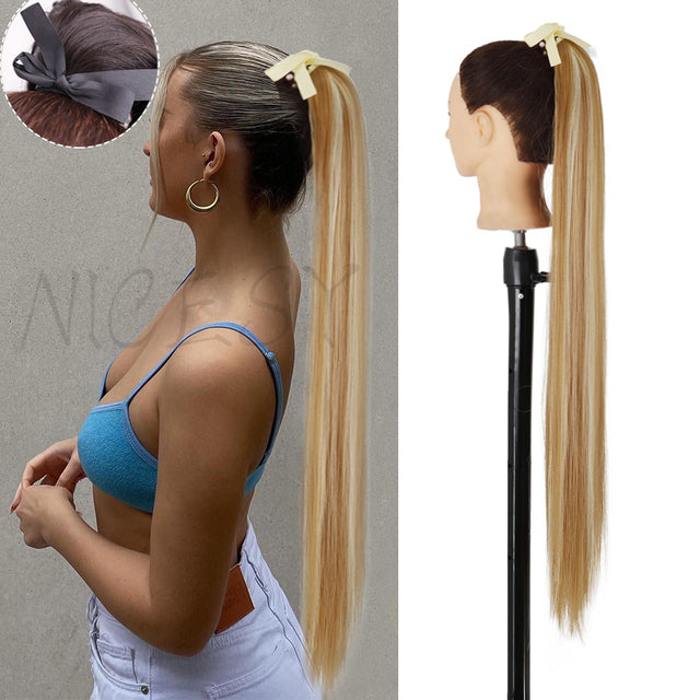 Synthetic Long Straight Ponytail Wrap Around Clip