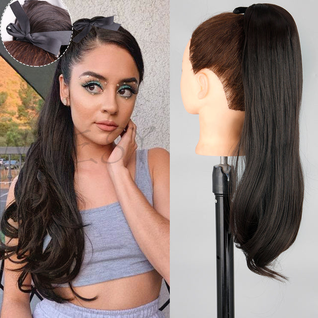 Synthetic Long Straight Ponytail Wrap Around Clip