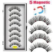 LEKOFO 8PCS 5 Magnets 3D Magnetic False Eyelashes Handmade Artificial Faux Cils Magnetic Natural Mink Eyelashes with Tweezers