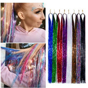 Sparkle Shiny Hair Tinsel Rainbow Silk Hair Extensions