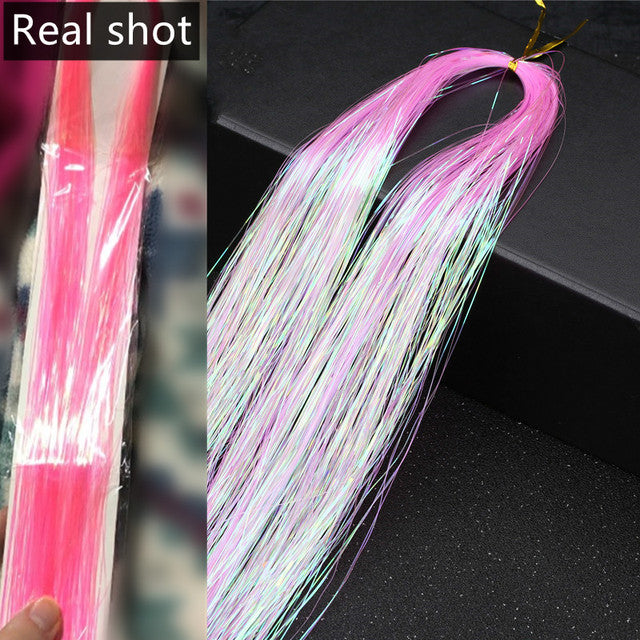 Sparkle Shiny Hair Tinsel Rainbow Silk Hair Extensions