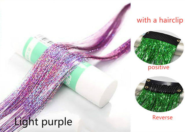 Sparkle Shiny Hair Tinsel Rainbow Silk Hair Extensions