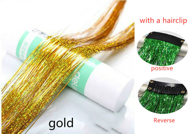 Sparkle Shiny Hair Tinsel Rainbow Silk Hair Extensions