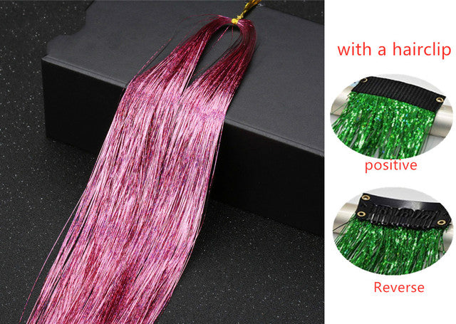 Sparkle Shiny Hair Tinsel Rainbow Silk Hair Extensions