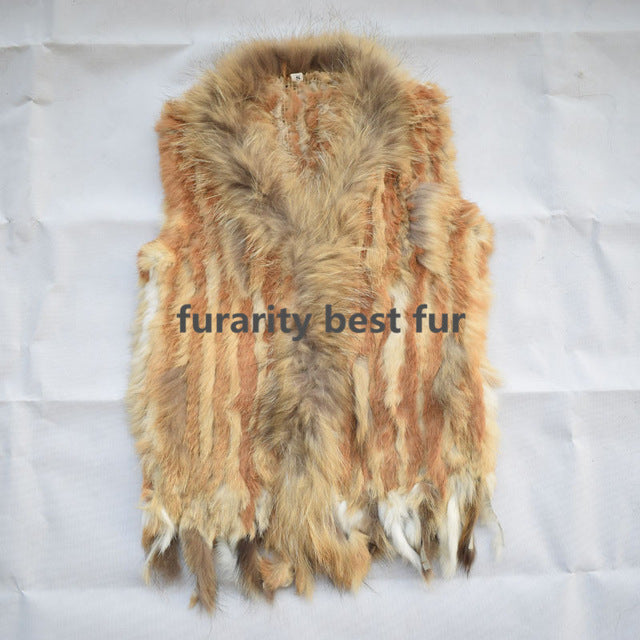 Real Genuine Natural Rabbit Female Women Fur Coat Vest