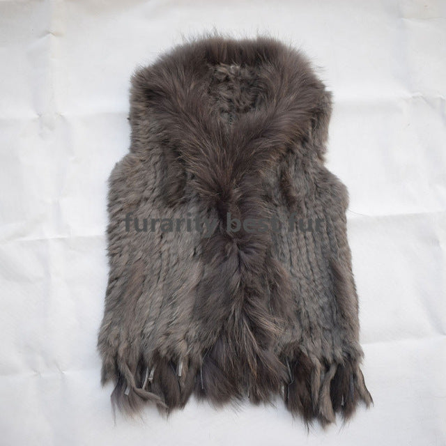 Real Genuine Natural Rabbit Female Women Fur Coat Vest