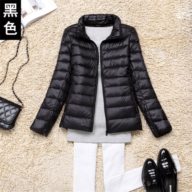 White duck down jacket/femininity Stand collar Large size