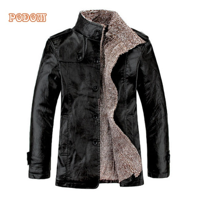 Retro PU Leather Jackets Men's Winter Warm Thick Coats