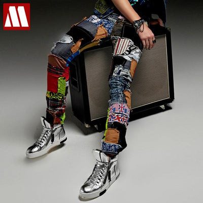 New fashion casual Hole patch jeans male