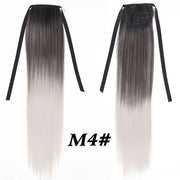 Leeons 20&#39;&#39; Synthetic Ponytail Hair pieces Heat Resistant Fiber Straight Ribbon Clip In Hair Extension 21 colors Brown Black